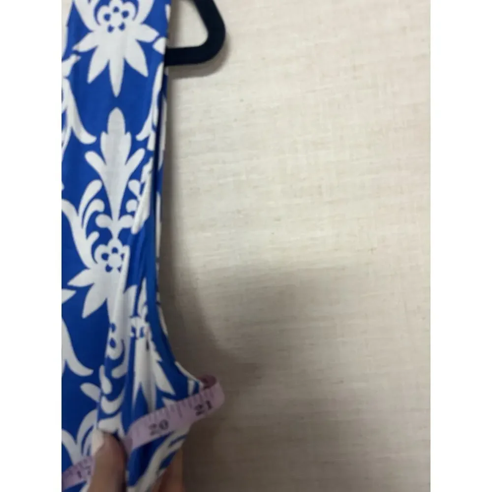 Boden Dress 16 18 Blue Floral Maxi Long Aline Vneck Sleeveless Stretch Jersey